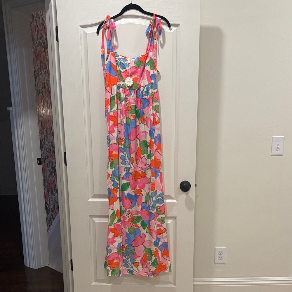 ODDY Pink, Orange & Green Floral Tie-Shoulder Maxi